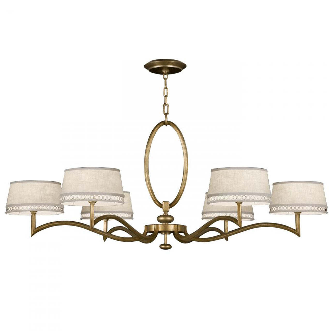 Allegretto Chandelier, Round, 6-Light, Gold, White Textured Linen Shade, 51"W (771740-2ST 9F91)