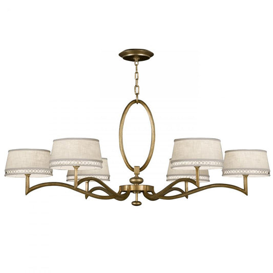 Allegretto Chandelier, Round, 6-Light, Gold, White Textured Linen Shade, 51"W (771740-2ST 9F91)