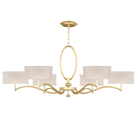 Allegretto Chandelier, Round, 6-Light, Gold Leaf, Champagne Fabric Shade, 51"W (771740-SF33 NJZ0)