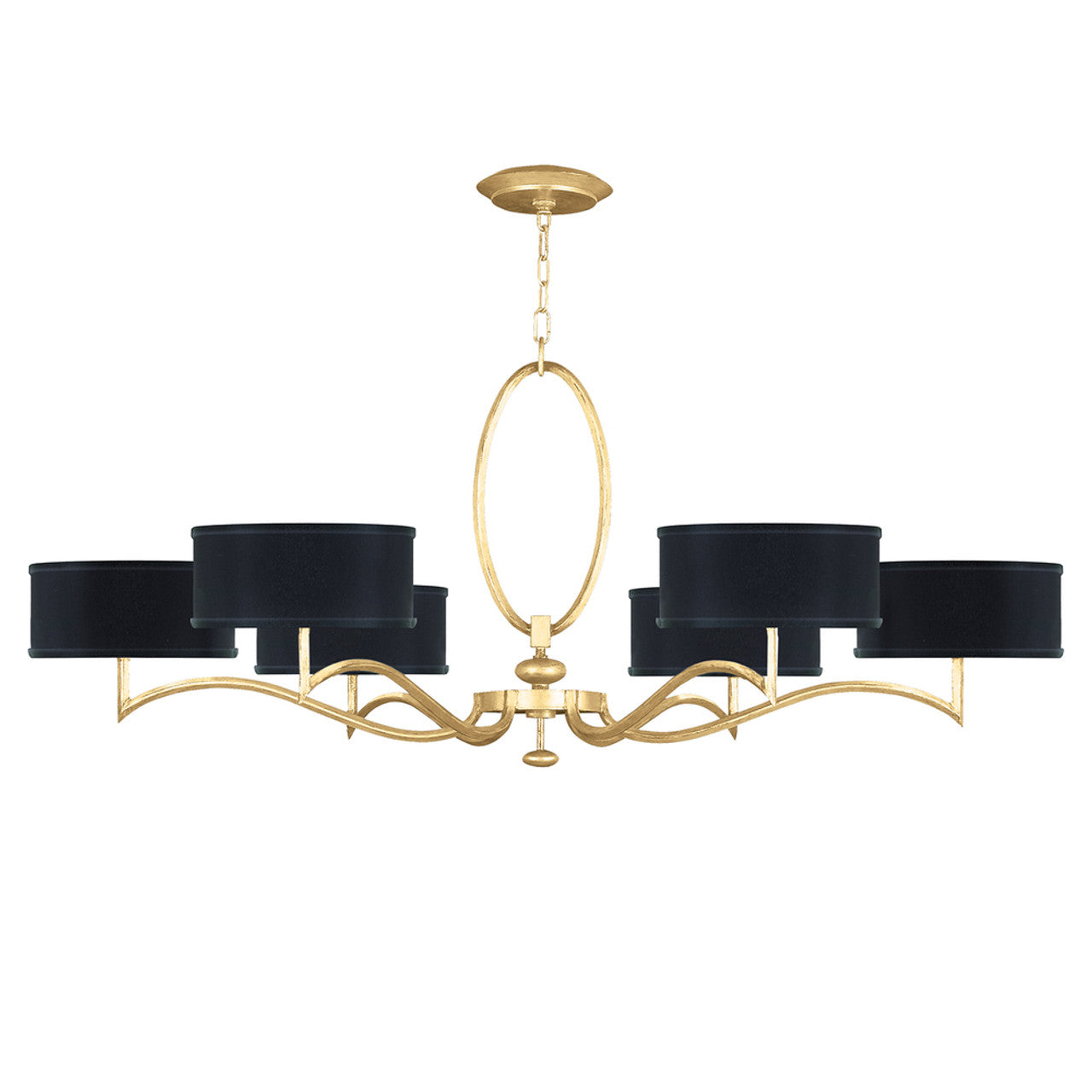 Allegretto Chandelier, Round, 6-Light, Gold Leaf, Black Fabric Shade, 51"W (771740-SF34 NJZ1)