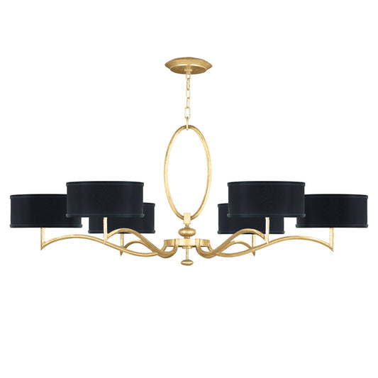 Allegretto Chandelier, Round, 6-Light, Gold Leaf, Black Fabric Shade, 51"W (771740-SF34 NJZ1)