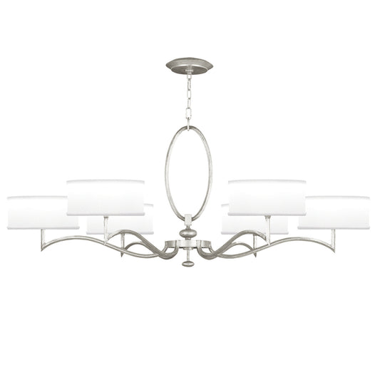 Allegretto Chandelier, Round, 6-Light, Silver Leaf, White Fabric Shade, 51"W (771740-SF41 NJZ2)