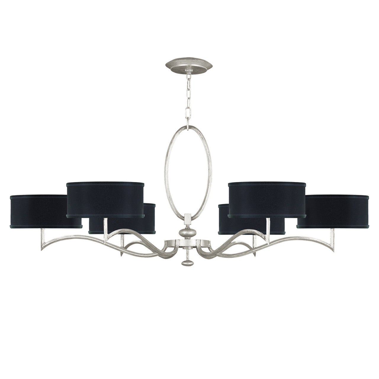 Allegretto Chandelier, Round, 6-Light, Silver Leaf, Black Fabric Shade, 51"W (771740-SF42 NJZ3)