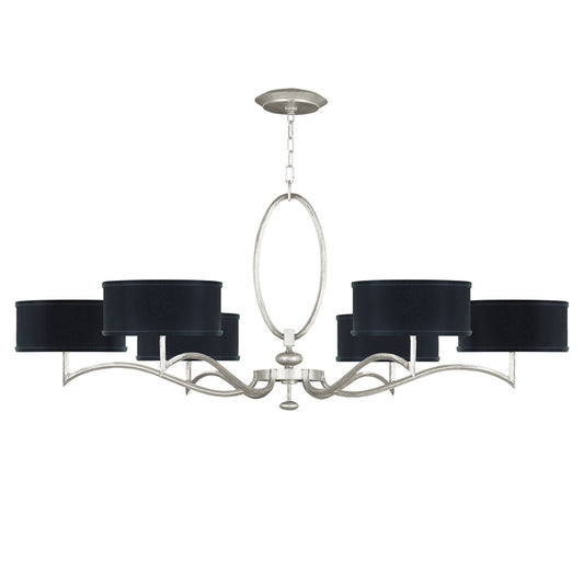 Allegretto Chandelier, Round, 6-Light, Silver Leaf, Black Fabric Shade, 51"W (771740-SF42 NJZ3)