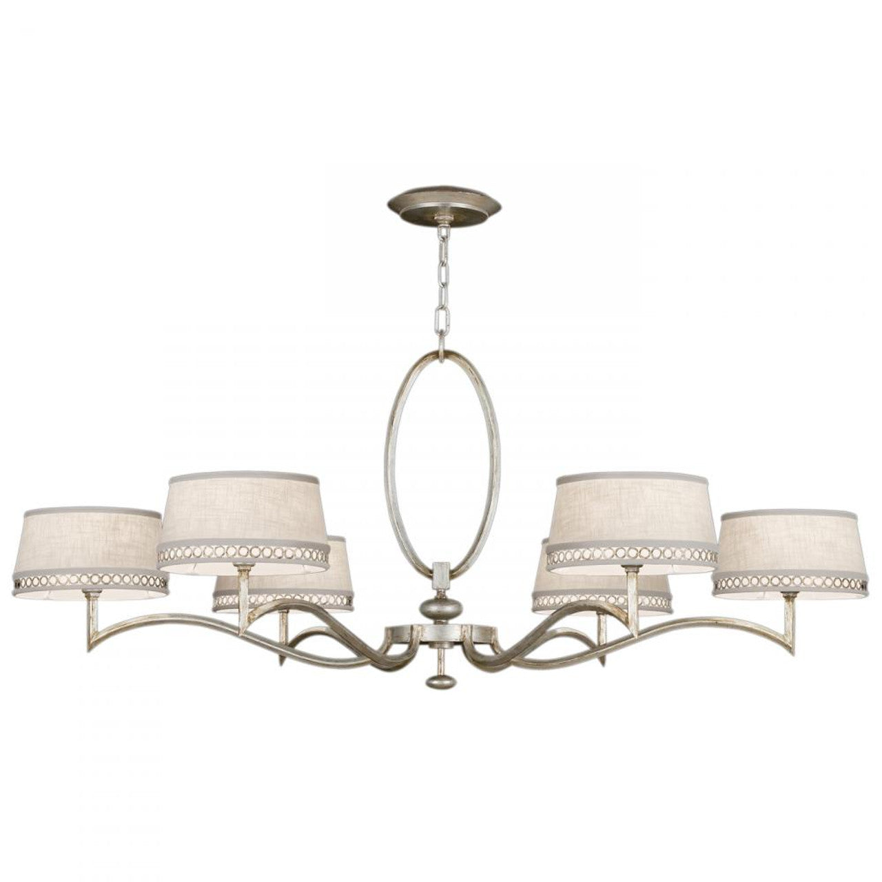 Allegretto Chandelier, Round, 6-Light, Silver, White Textured Linen Shade, 51"W (771740ST 9F90)