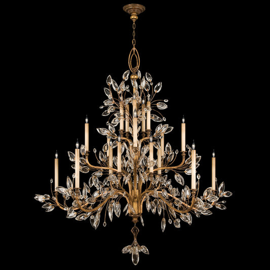 Crystal Laurel Chandelier, Round, 20-Light, Gold Leaf, Faceted Crystal Leaves, 75"W (774540ST 9F9X)