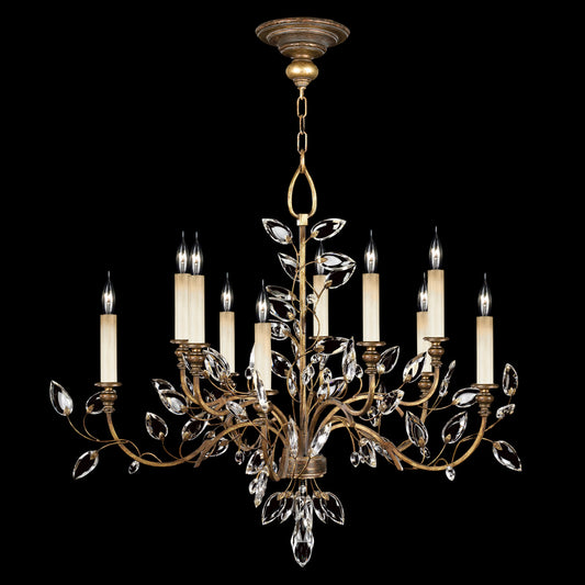 Crystal Laurel Chandelier, Round, 10-Light, Gold Leaf, Faceted Crystal Leaves, 43"W (775940ST 9AET)