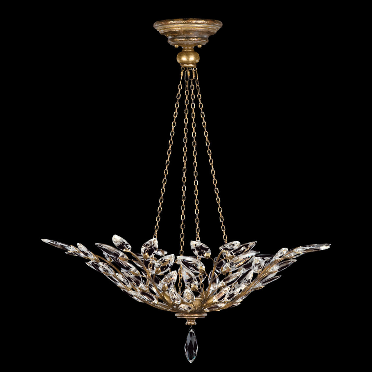 Crystal Laurel Pendant, Round, 4-Light, Gold Leaf, Faceted Crystal Leaves, 35"W (776340ST 9AEX)