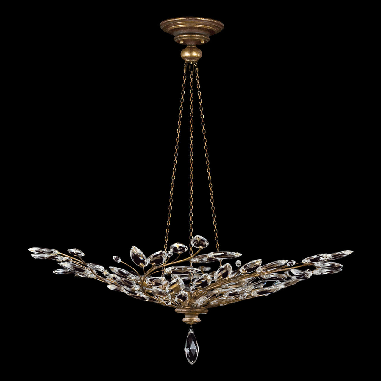 Crystal Laurel Pendant, Round, 6-Light, Gold Leaf, Faceted Crystal Leaves, 47"W (776440ST 9AEY)