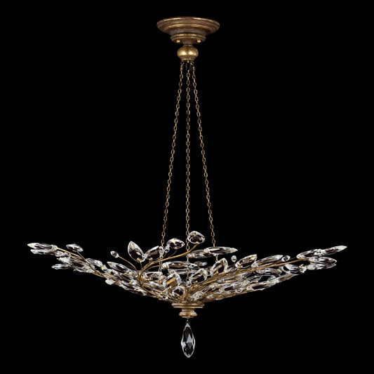 Crystal Laurel Pendant, Round, 6-Light, Gold Leaf, Faceted Crystal Leaves, 47"W (776440ST 9AEY)