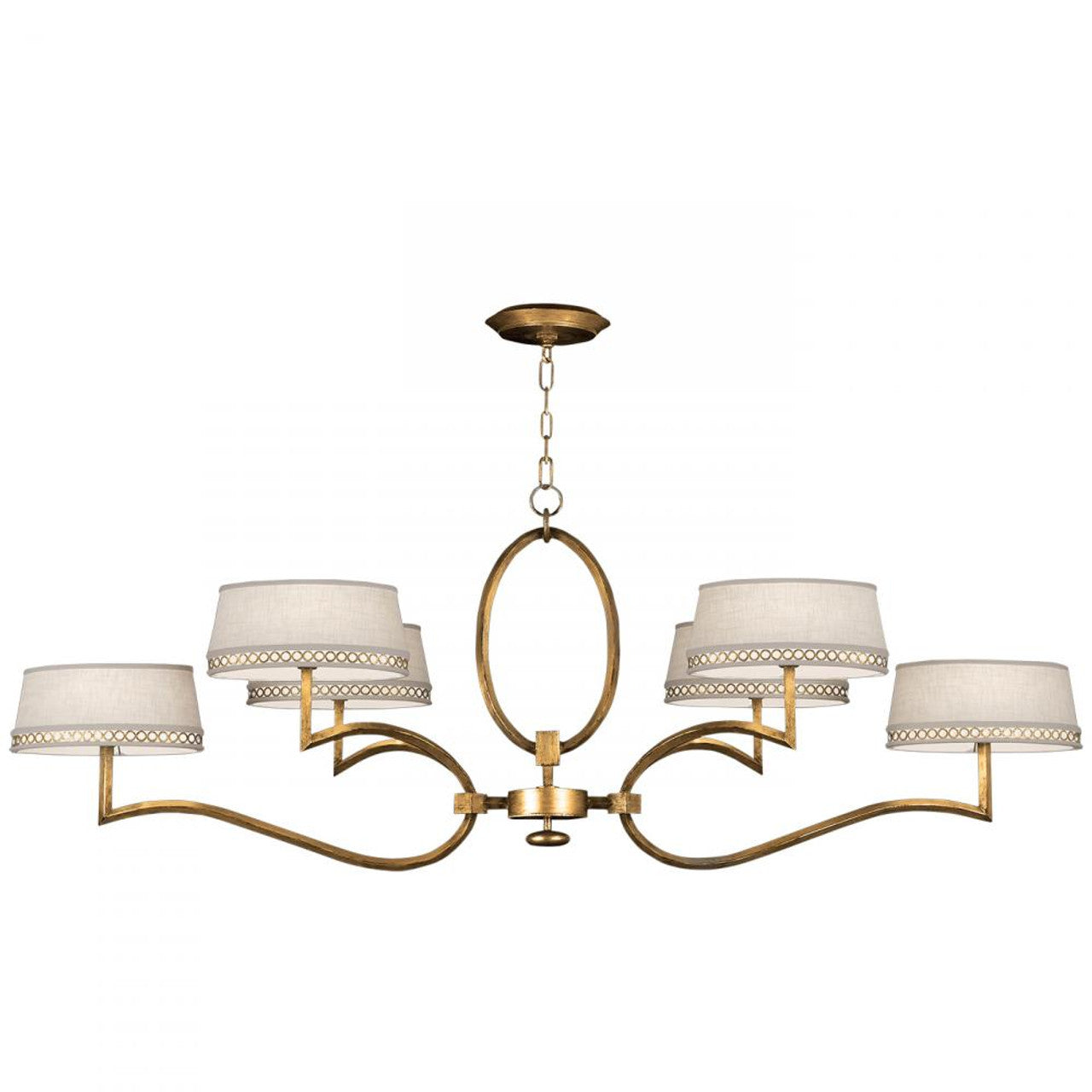 Allegretto Chandelier, Oblong, 6-Light, Gold, White Textured Linen Shade, 63"W (780040-2ST 9FA8)