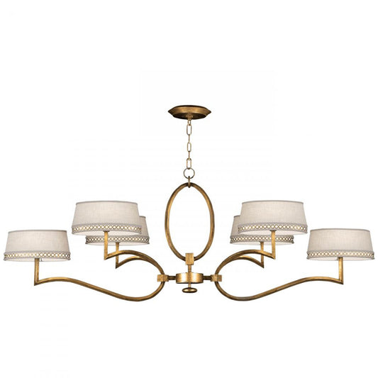 Allegretto Chandelier, Oblong, 6-Light, Gold, White Textured Linen Shade, 63"W (780040-2ST 9FA8)