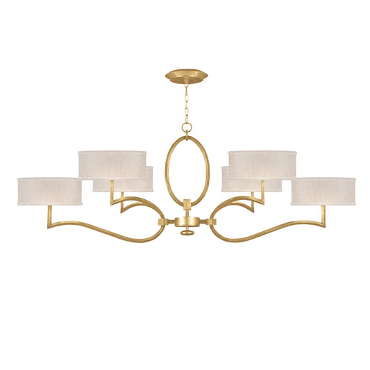 Allegretto Chandelier, Oblong, 6-Light, Gold Leaf, Champagne Fabric Shade, 63"W (780040-SF33 NJZ8)