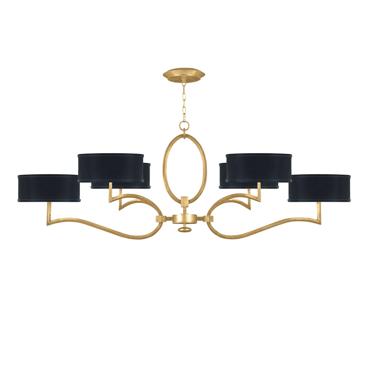 Allegretto Chandelier, Oblong, 6-Light, Gold Leaf, Black Fabric Shade, 63"W (780040-SF34 NJZ9)