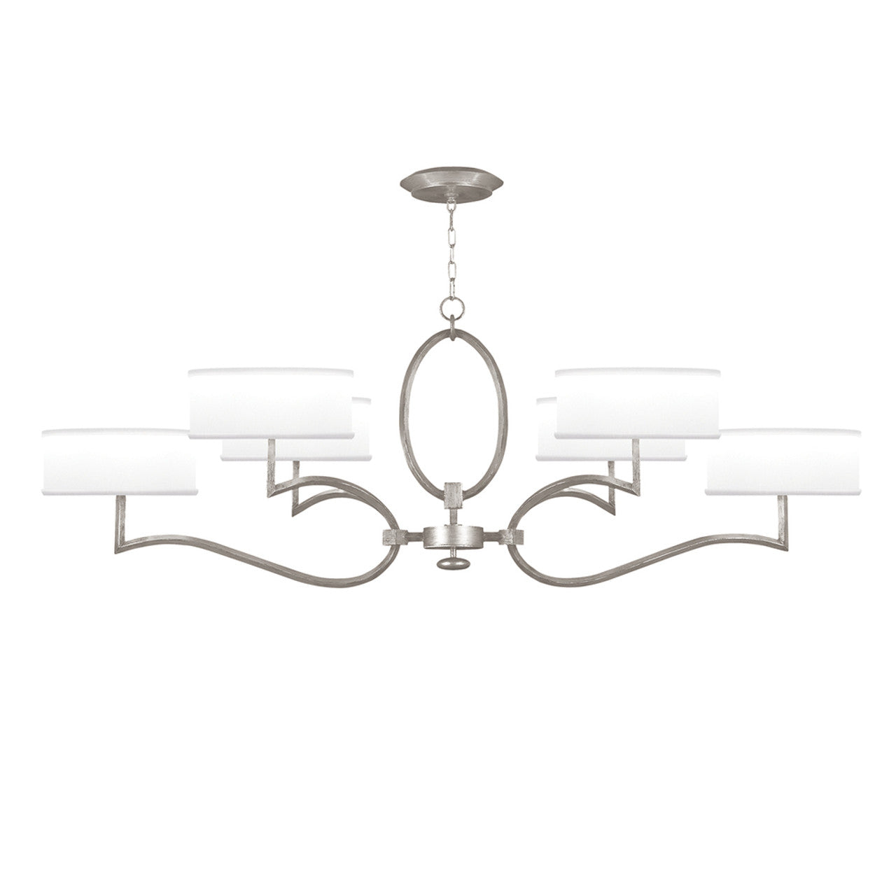 Allegretto Chandelier, Oblong, 6-Light, Silver Leaf, White Fabric Shade, 63"W (780040-SF41 NJZA)