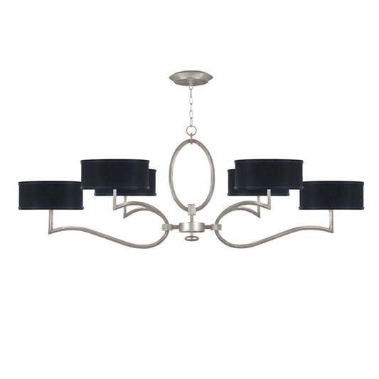 Allegretto Chandelier, Oblong, 6-Light, Silver Leaf, Black Fabric Shade, 63"W (780040-SF42 NJZC)