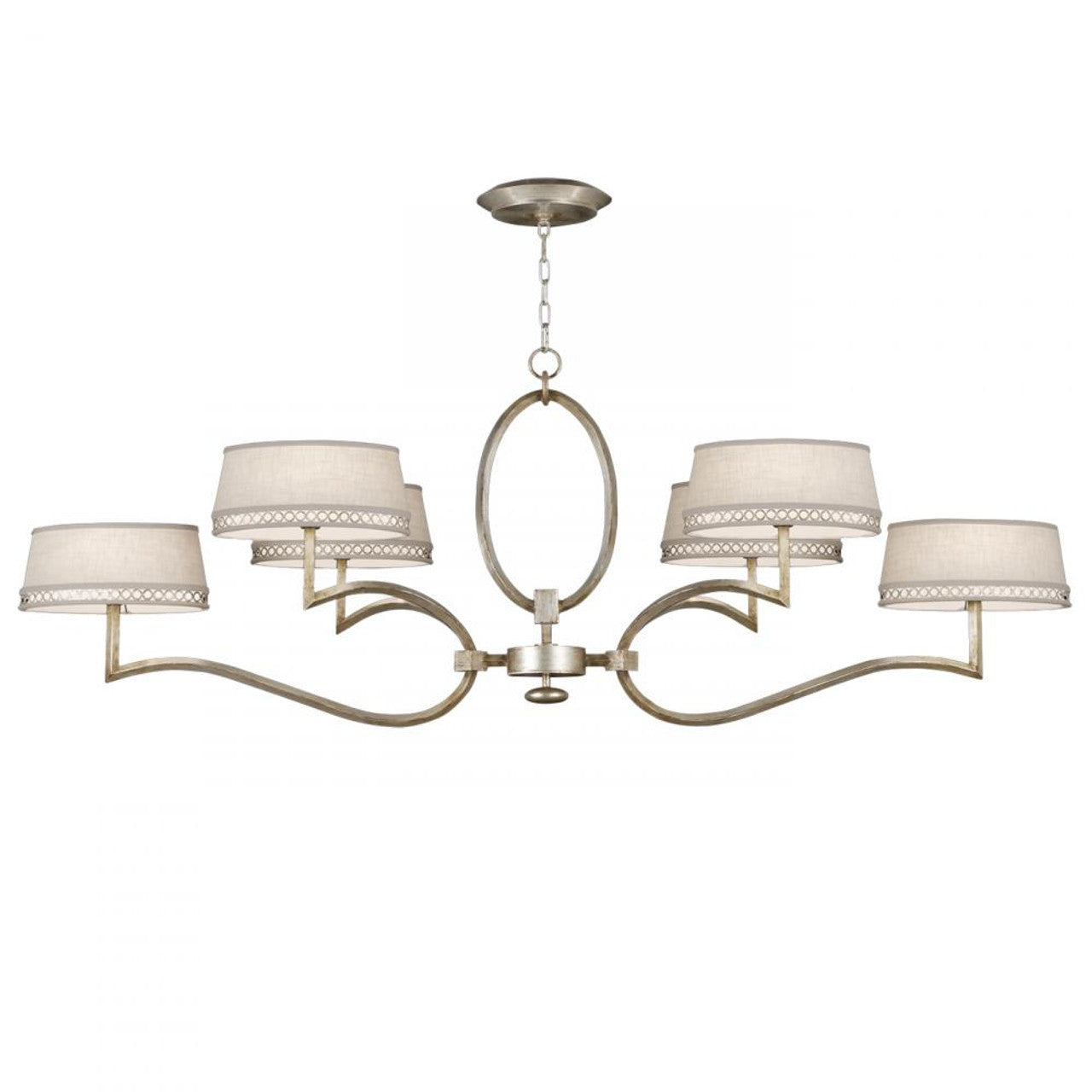 Allegretto Chandelier, Oblong, 6-Light, Silver, White Textured Linen Shade, 63"W (780040ST 9FA7)