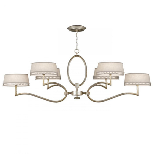 Allegretto Chandelier, Oblong, 6-Light, Silver, White Textured Linen Shade, 63"W (780040ST 9FA7)