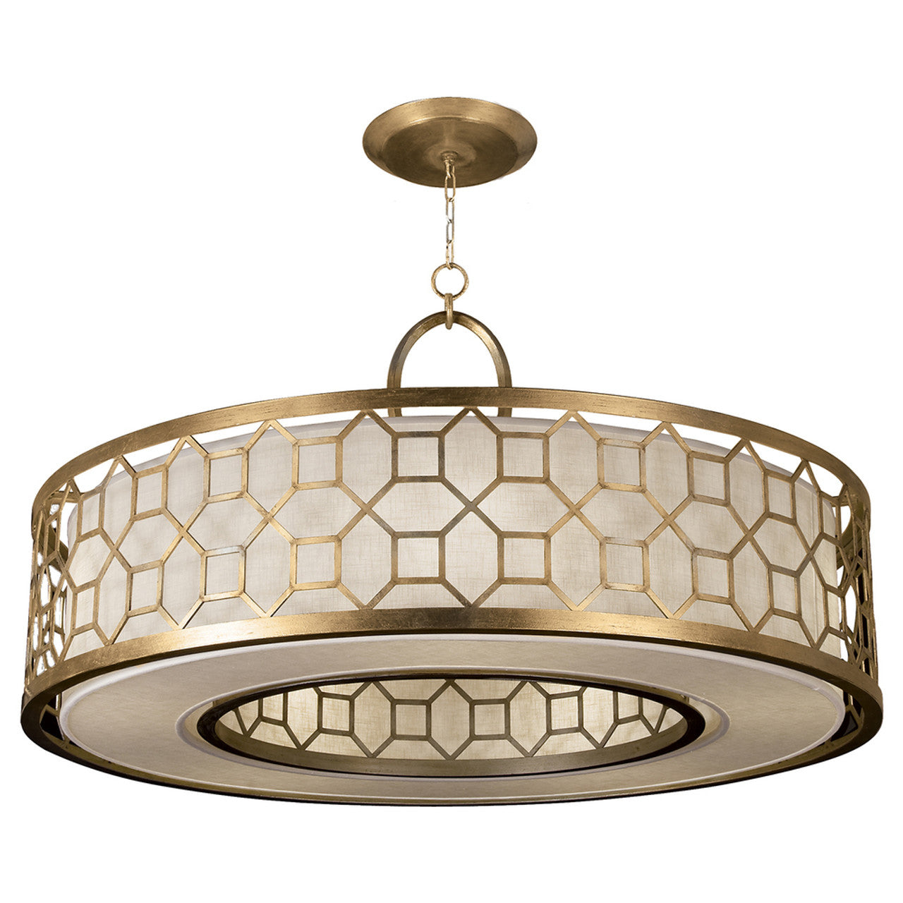 Allegretto Drum Shade Pendant, Round, 5-Light, Gold, White Textured Linen Shade, 48"W (780340-2GU D85L)