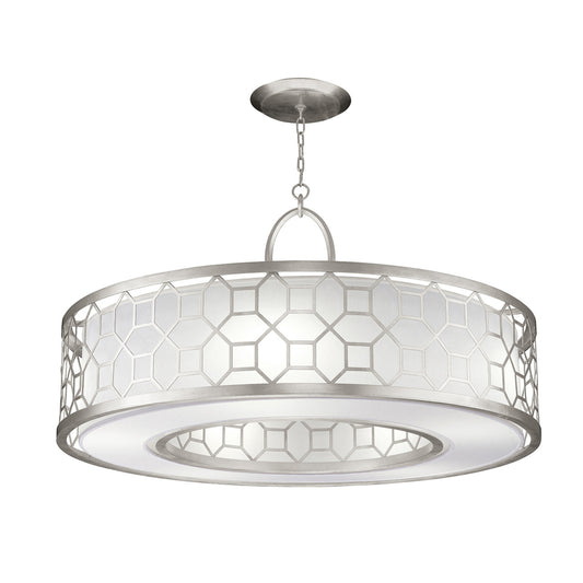 Allegretto Drum Shade Pendant, Round, 5-Light, Silver Leaf, White Fabric Shade, 48"W (780340-SF41 NJZG)