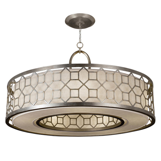 Allegretto Drum Shade Pendant, Round, 5-Light, Silver, White Textured Linen Shade, 48"W (780340GU D85M)