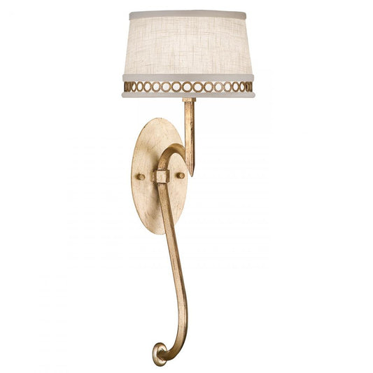 Allegretto Wall Sconce, 1-Light, Burnished Gold Leaf, White Textured Linen Shade, 22"H (784650-2ST 9FC6)