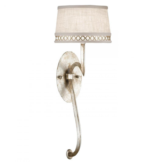 Allegretto Wall Sconce, 1-Light, Platinized Silver Leaf, White Textured Linen Shade, 22"H (784650ST 9FC5)