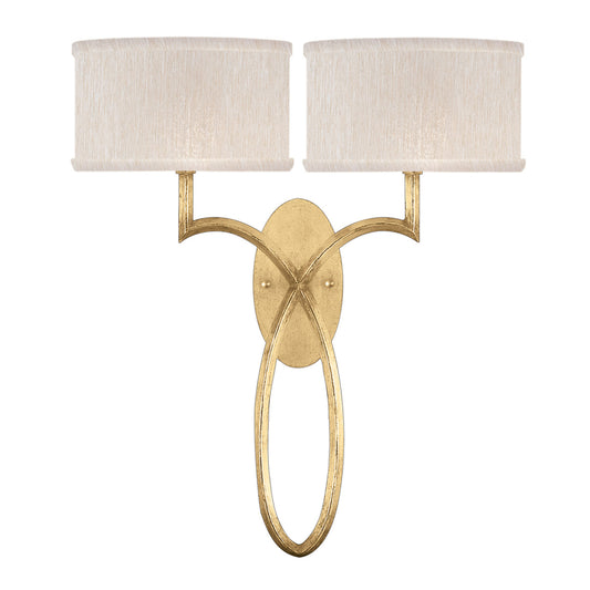 Allegretto Wall Sconce, 2-Light, Gold Leaf, Champagne Fabric Shade, 21"H (784750-SF33 NJZP)