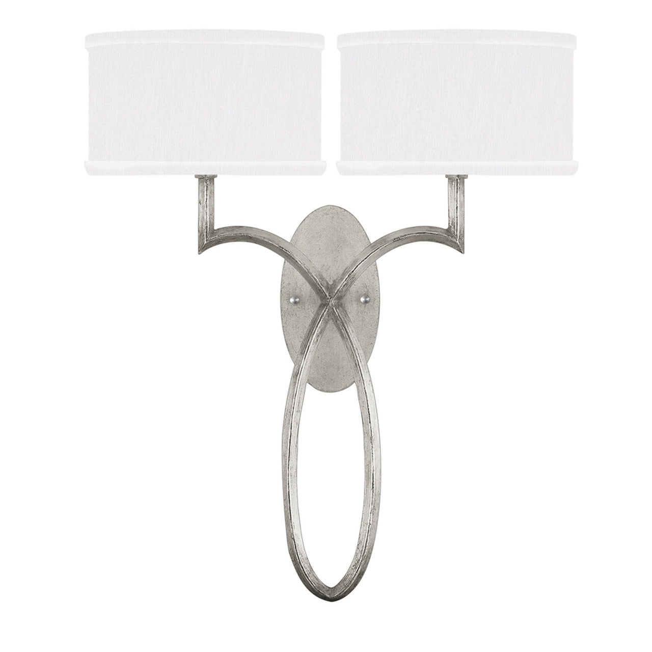 Allegretto Wall Sconce, 2-Light, Silver Leaf, White Fabric Shade, 21"H (784750-SF41 NJZR)