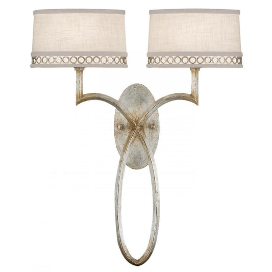 Allegretto Wall Sconce, 2-Light, Platinized Silver Leaf, White Textured Linen Shade, 21"H (784750ST 9FC7)