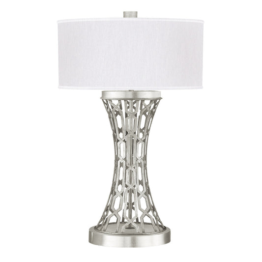 Allegretto Table Lamp, 1-Light, Silver Leaf, White Fabric Shade, 32"H (784910-SF41 NJZW)