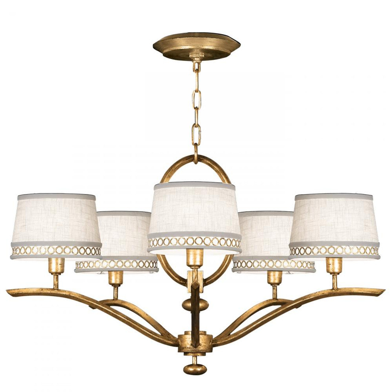 Allegretto Chandelier, Round, 5-Light, Gold, White Textured Linen Shade, 29"W (785440-2ST 9G7U)