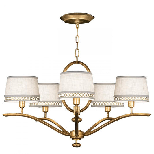 Allegretto Chandelier, Round, 5-Light, Gold, White Textured Linen Shade, 29"W (785440-2ST 9G7U)