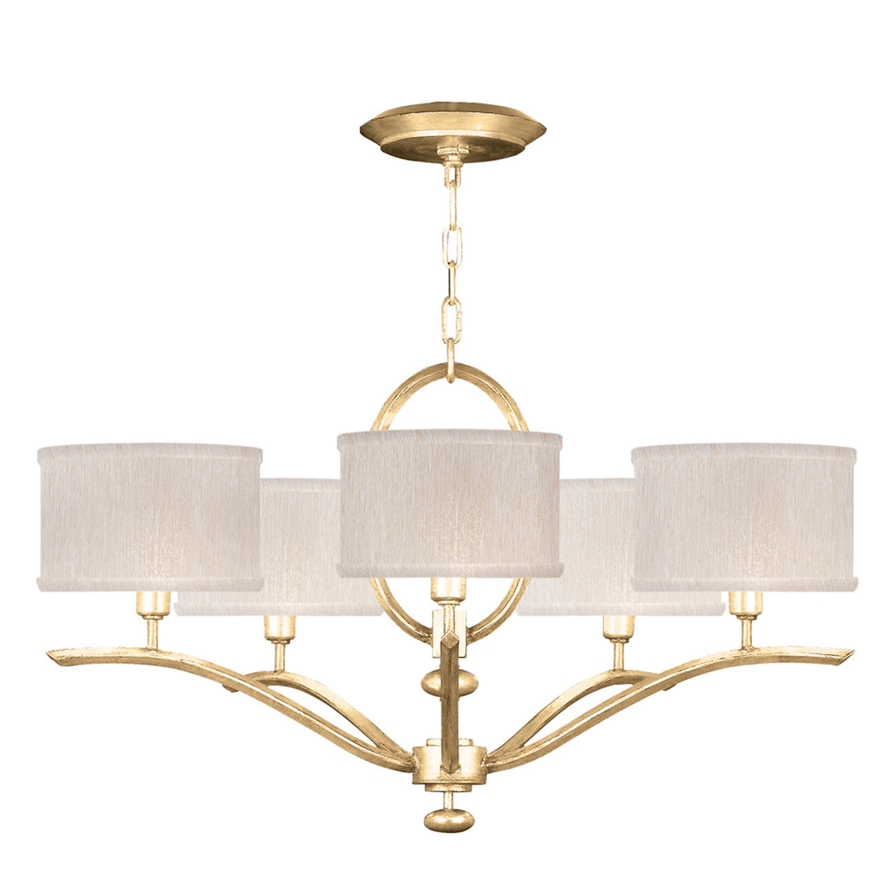 Allegretto Chandelier, Round, 5-Light, Gold Leaf, Champagne Fabric Shade, 29"W (785440-SF33 NK02)