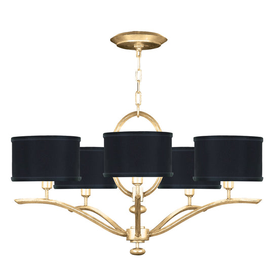 Allegretto Chandelier, Round, 5-Light, Gold Leaf, Black Fabric Shade, 29"W (785440-SF34 NK03)