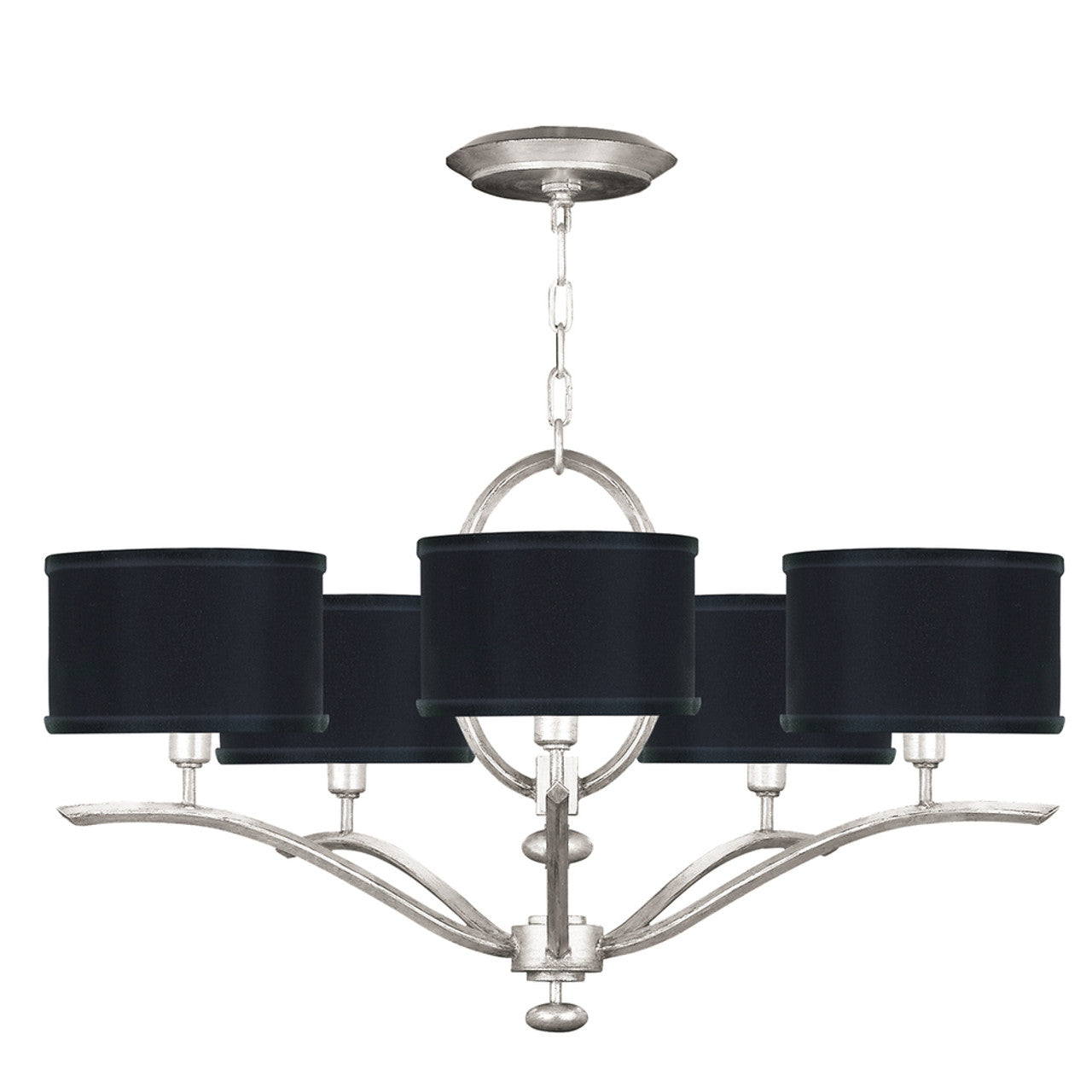 Allegretto Chandelier, Round, 5-Light, Silver Leaf, Black Fabric Shade, 29"W (785440-SF42 NK05)