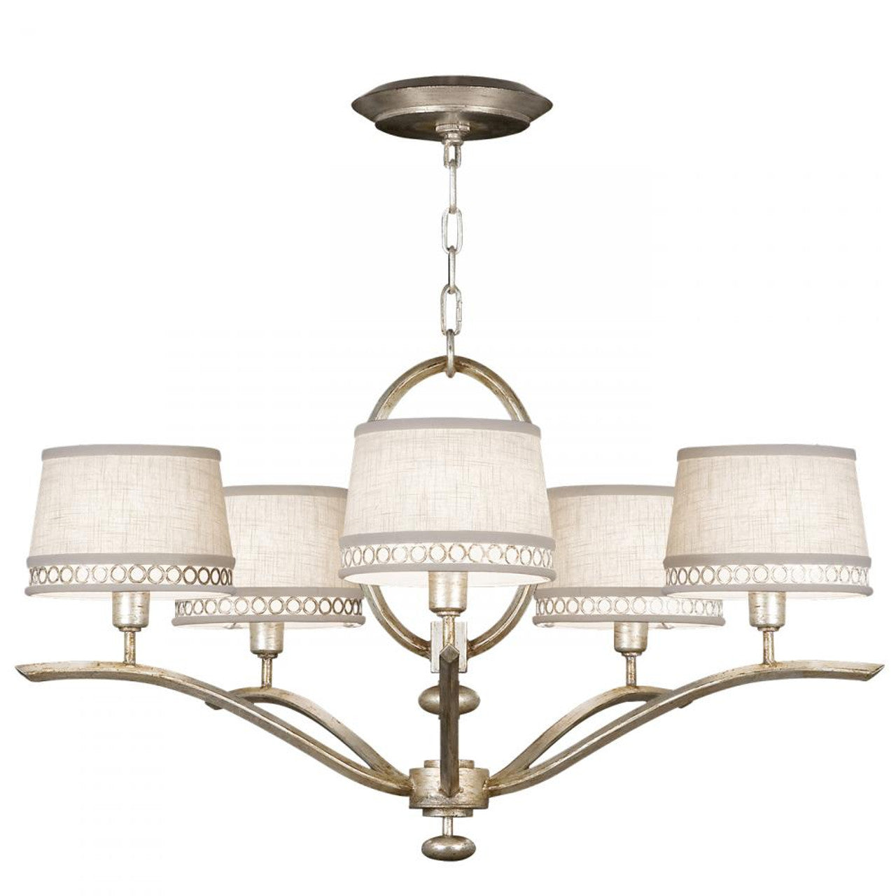 Allegretto Chandelier, Round, 5-Light, Silver, White Textured Linen Shade, 29"W (785440ST 9G7T)