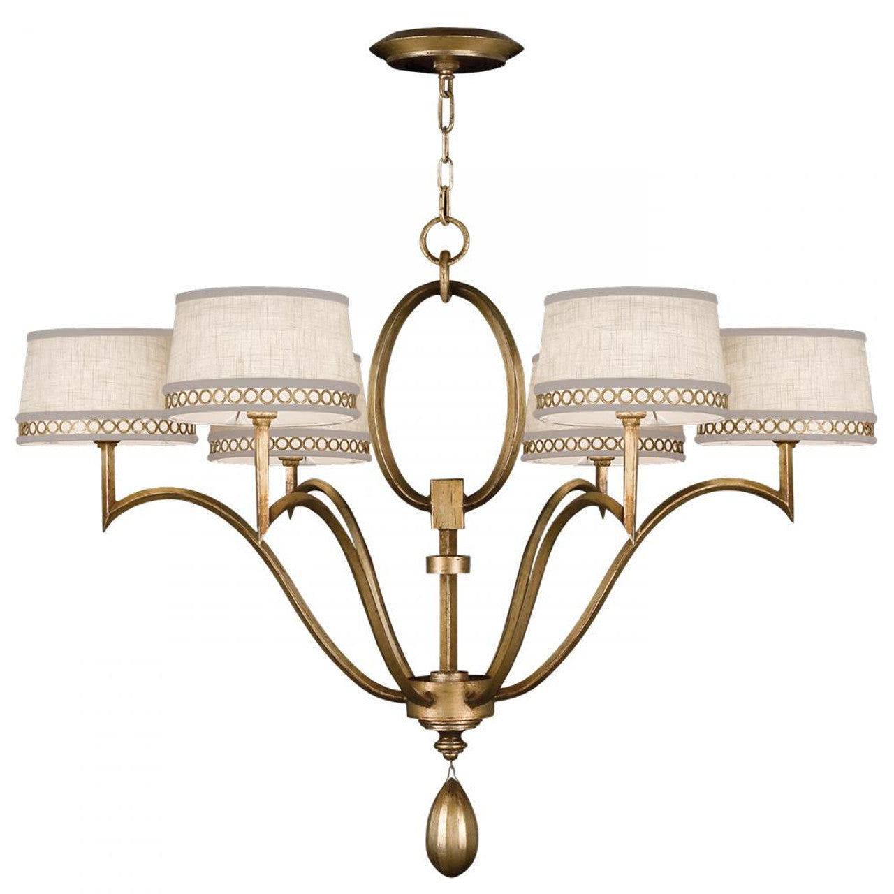 Allegretto Chandelier, Round, 6-Light, Gold, White Textured Linen Shade, 39"W (785840-2ST 9G82)