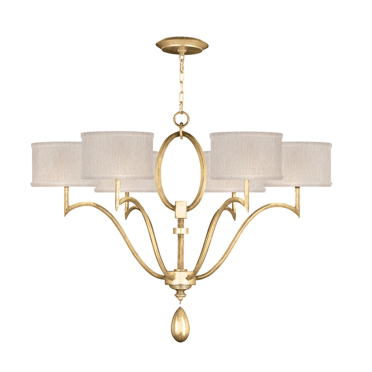 Allegretto Chandelier, Round, 6-Light, Gold Leaf, Champagne Fabric Shade, 39"W (785840-SF33 NK0F)