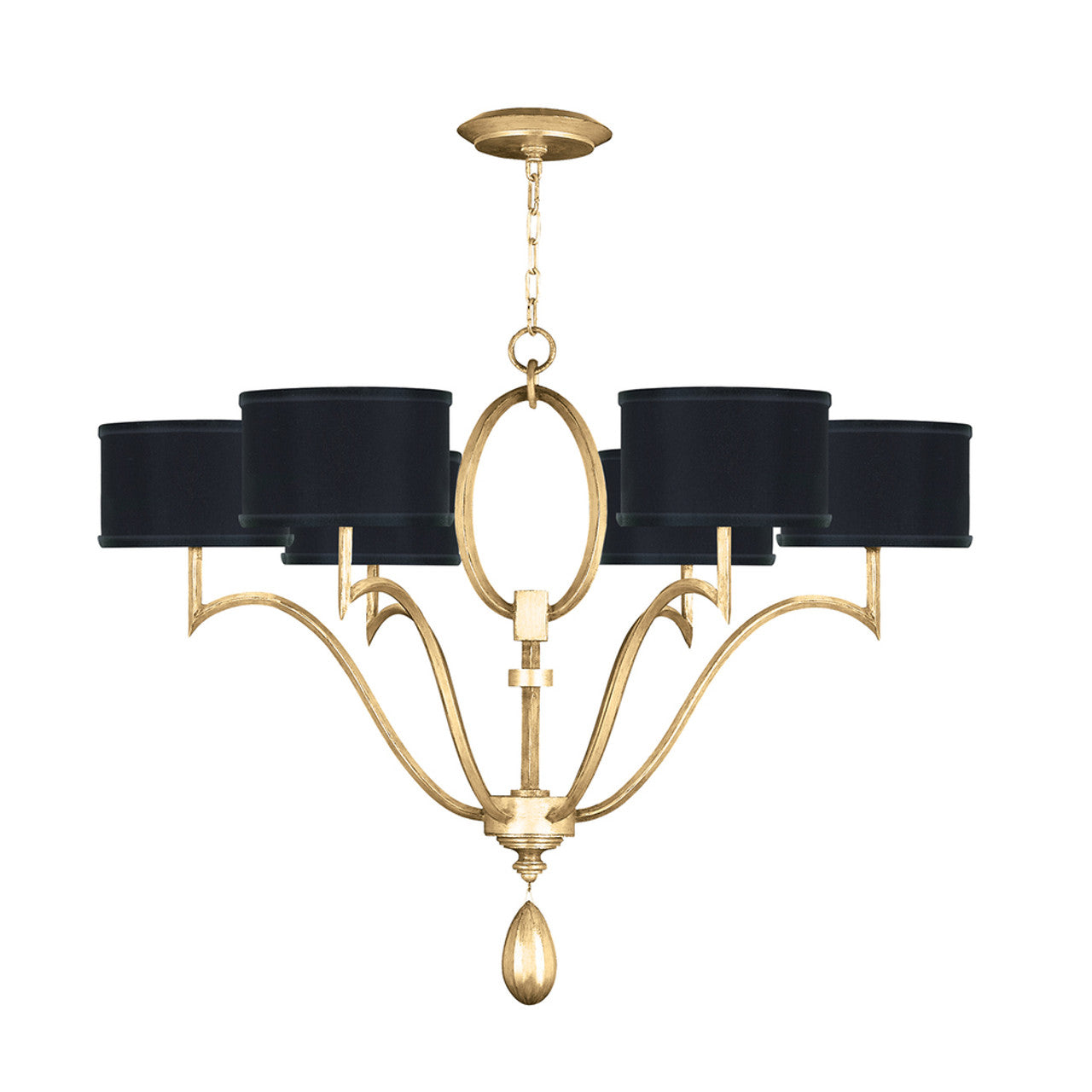 Allegretto Chandelier, Round, 6-Light, Gold Leaf, Black Fabric Shade, 39"W (785840-SF34 NK0G)