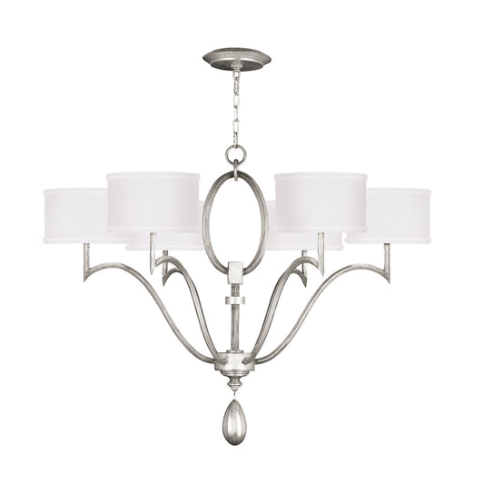 Allegretto Chandelier, Round, 6-Light, Silver Leaf, White Fabric Shade, 39"W (785840-SF41 NK0H)