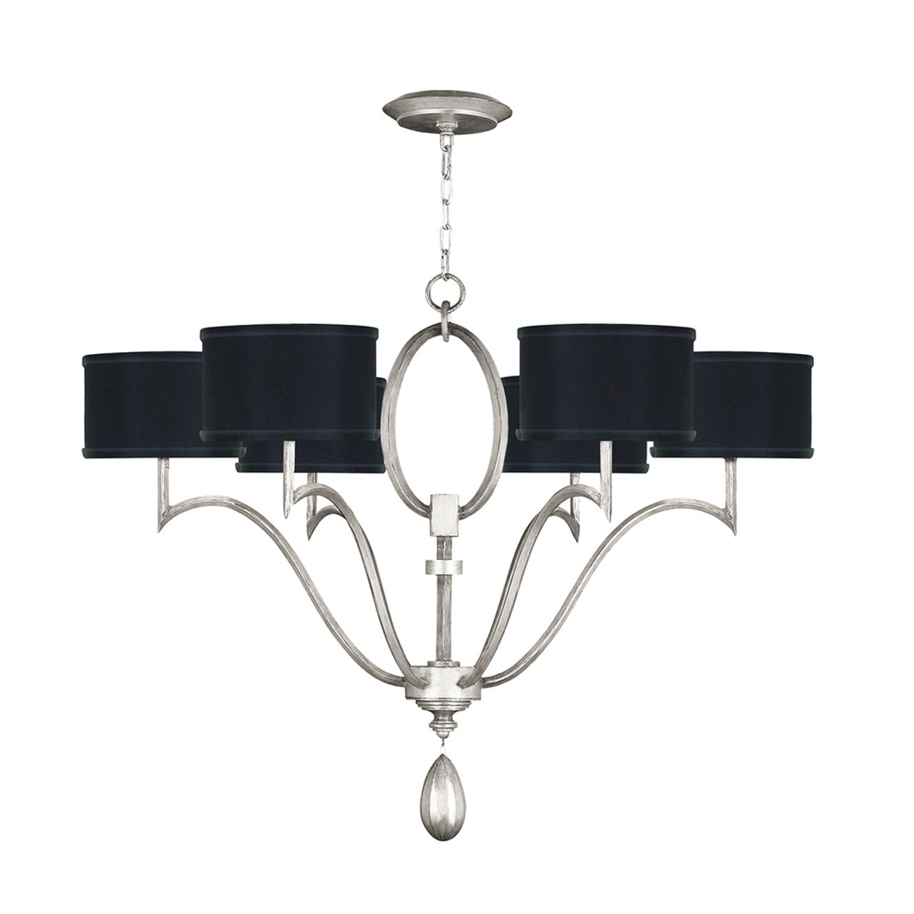 Allegretto Chandelier, Round, 6-Light, Silver Leaf, Black Fabric Shade, 39"W (785840-SF42 NK0J)