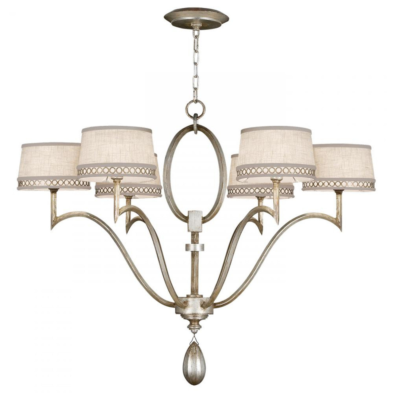 Allegretto Chandelier, Round, 6-Light, Silver, White Textured Linen Shade, 39"W (785840ST 9G81)