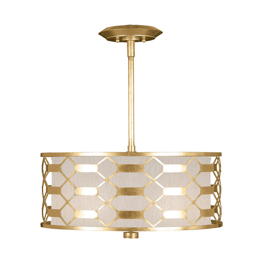 Allegretto Drum Shade Pendant, Round, 3-Light, Gold Leaf, Champagne Fabric Shade, 24"W (787540-SF33 NK0P)