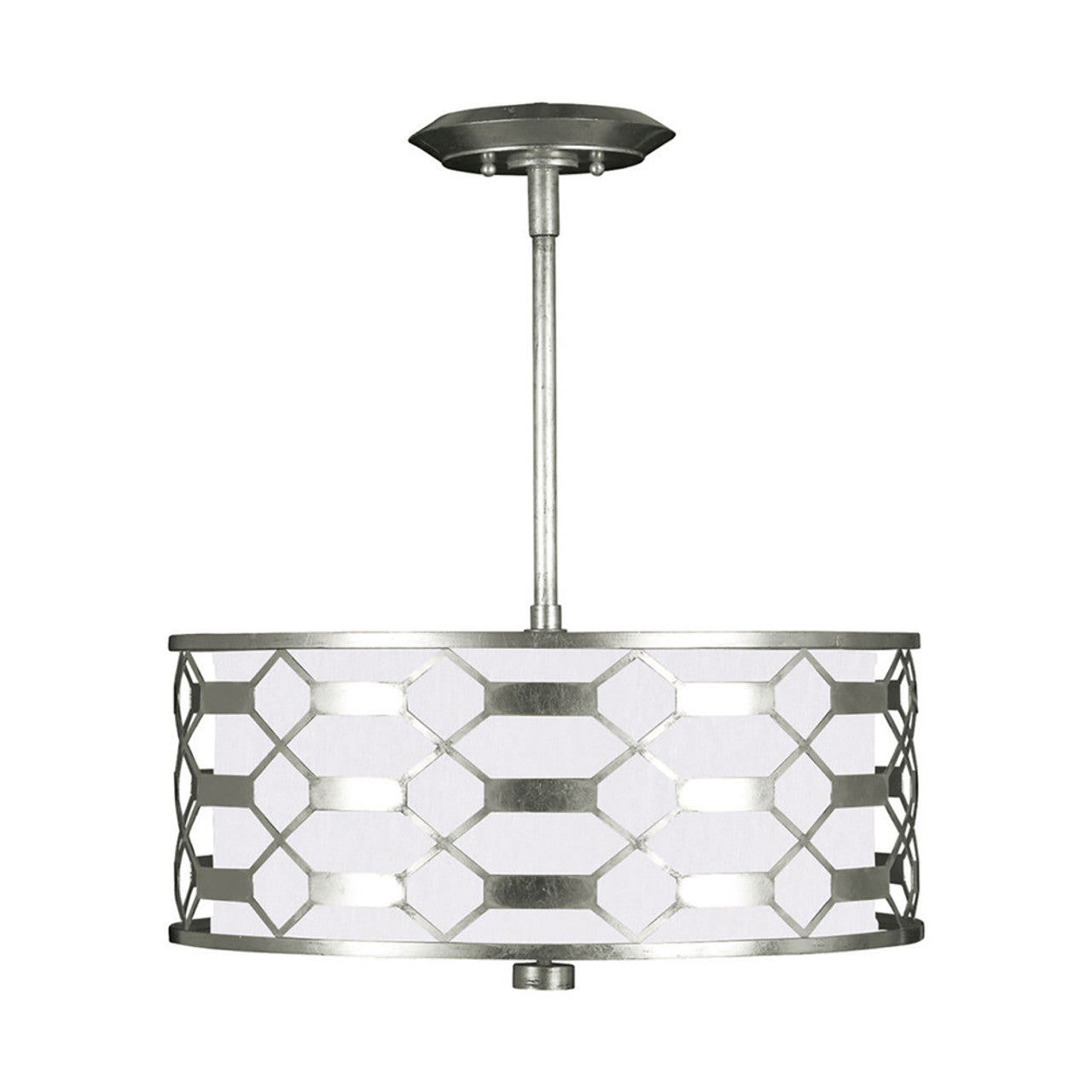 Allegretto Drum Shade Pendant, Round, 3-Light, Silver Leaf, White Fabric Shade, 24"W (787540-SF41 NK0Q)