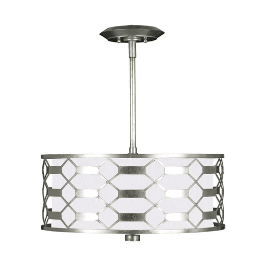 Allegretto Drum Shade Pendant, Round, 3-Light, Silver Leaf, White Fabric Shade, 24"W (787540-SF41 NK0Q)