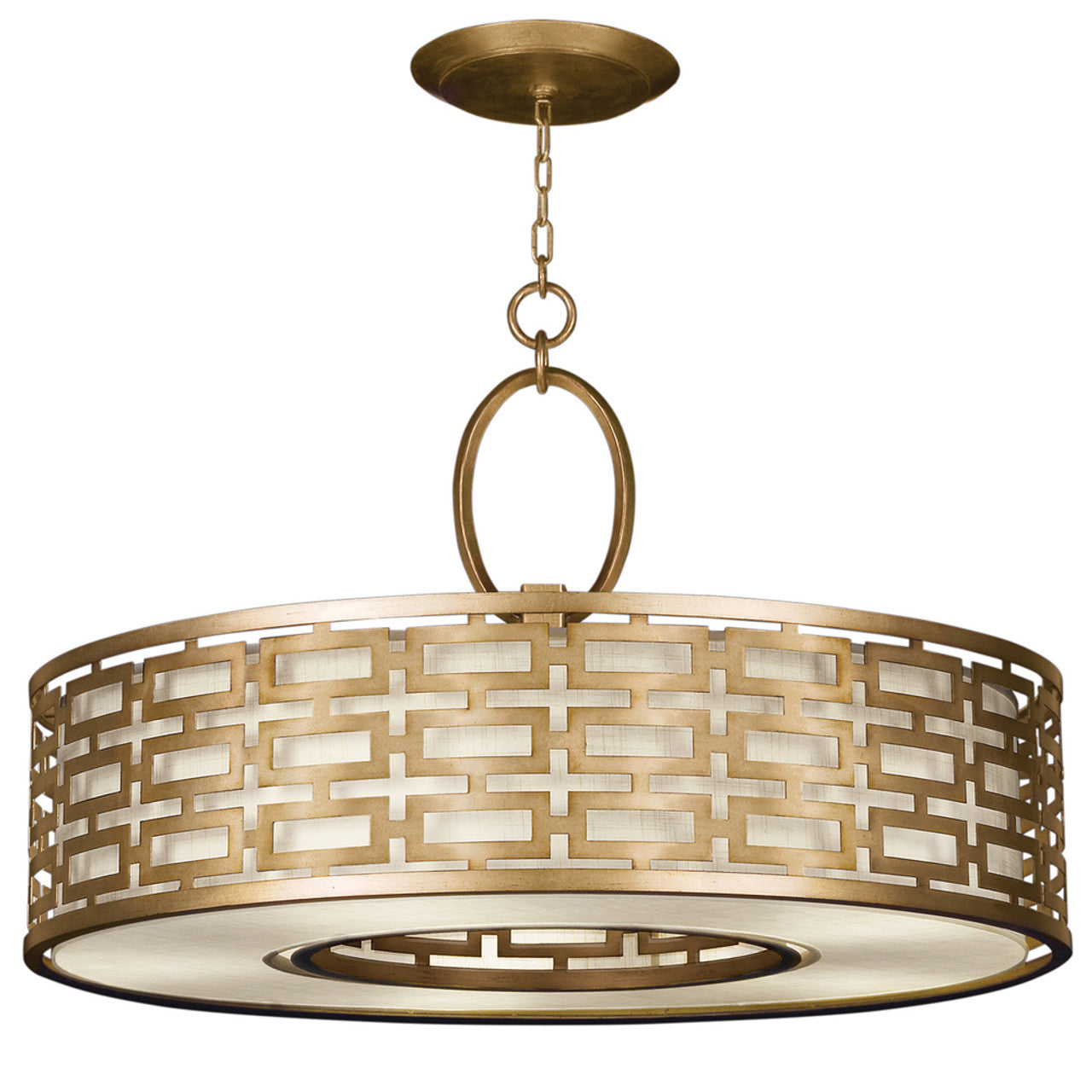 Allegretto Drum Shade Pendant, Round, 5-Light, Gold, White Textured Linen Shade, 40"W (787640-2GU D85Q)