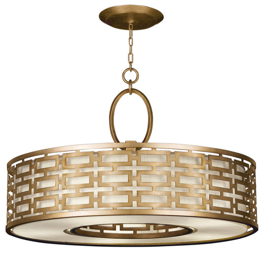 Allegretto Drum Shade Pendant, Round, 5-Light, Gold, White Textured Linen Shade, 40"W (787640-2GU D85Q)