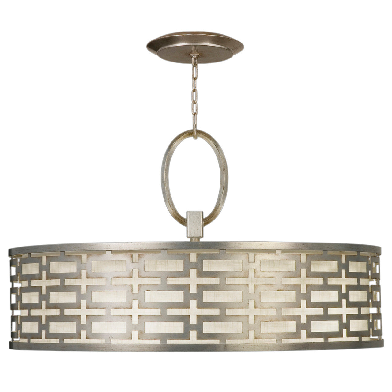 Allegretto Drum Shade Pendant, Round, 5-Light, Silver, White Textured Linen Shade, 40"W (787640GU D85R)