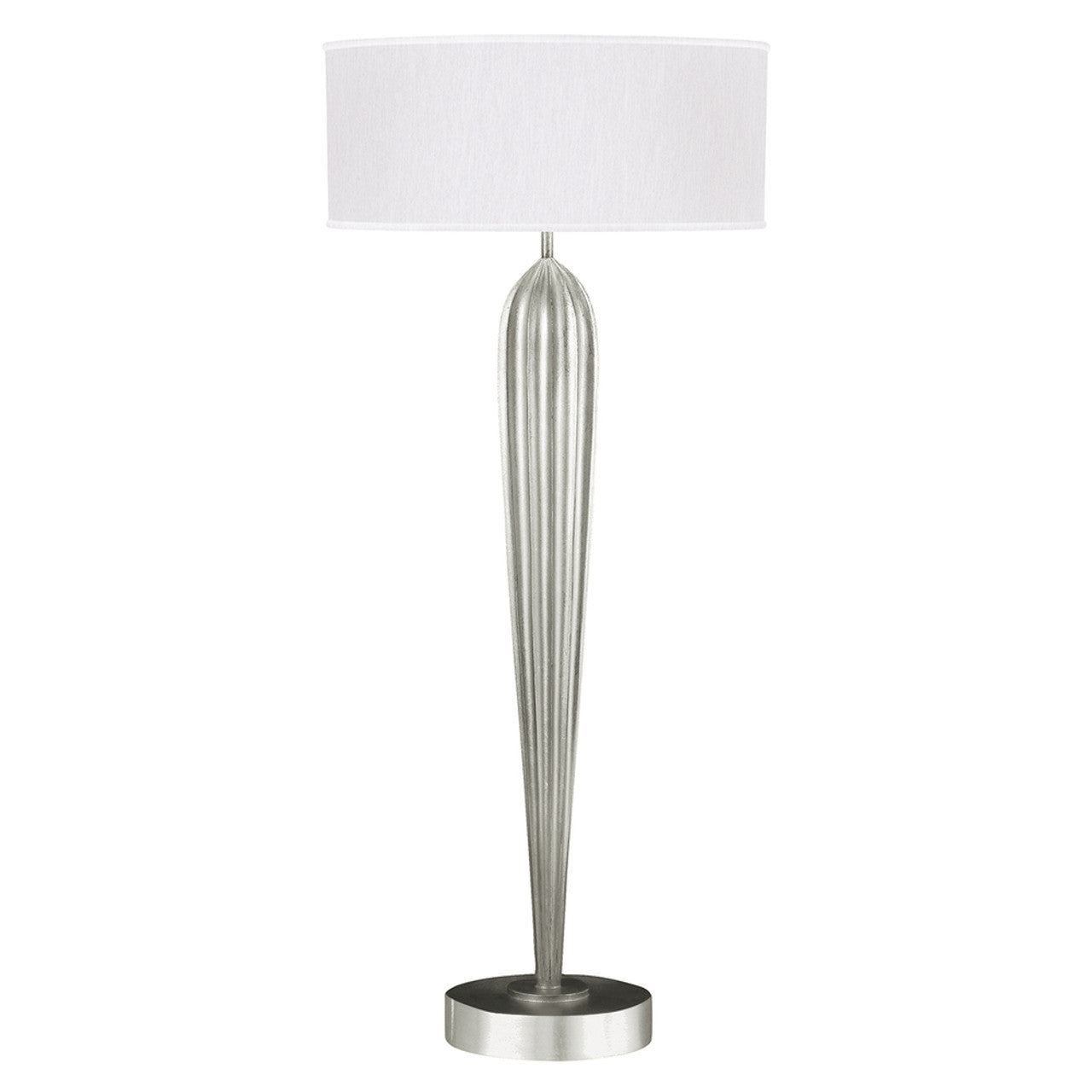 Allegretto Table Lamp, 2-Light, Silver Leaf, White Fabric Shade, 33"H (792915-SF41 NK0W)